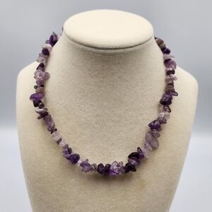 Amethyst Chip Necklace - Purple Natural Stone Beads